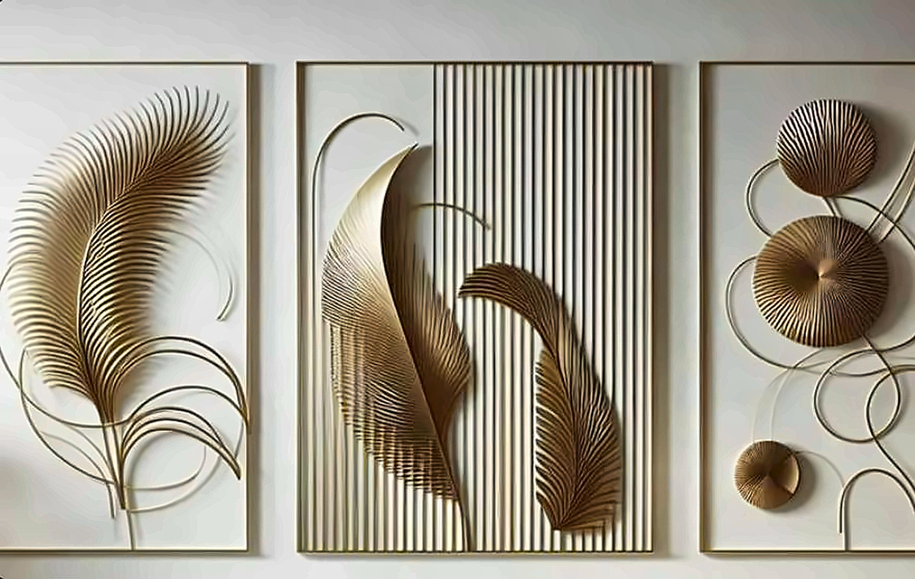 Gilded Plume Wall Panel Triptych