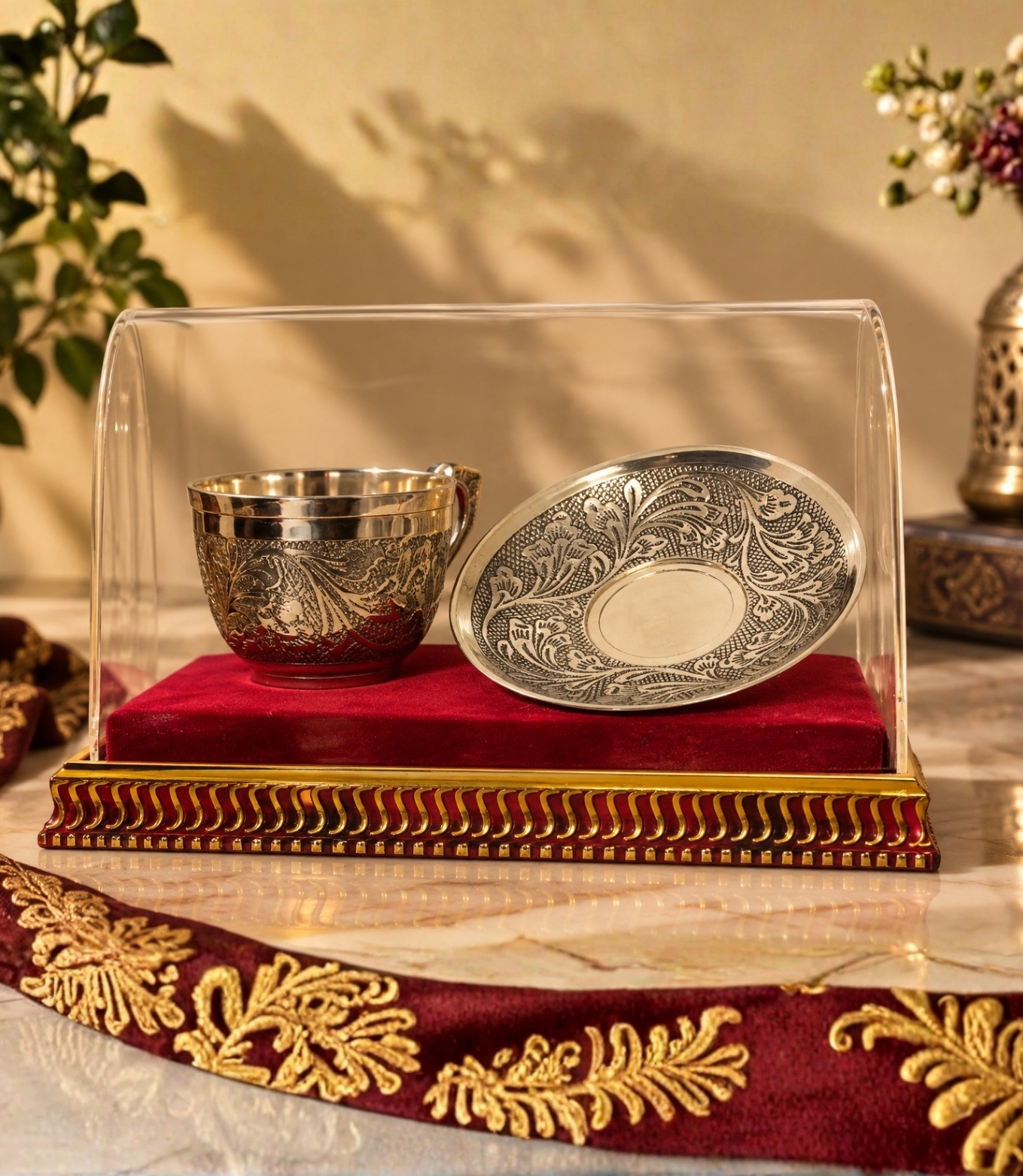 The Royal Nakkashi Brass Cup & Saucer Set - View 2