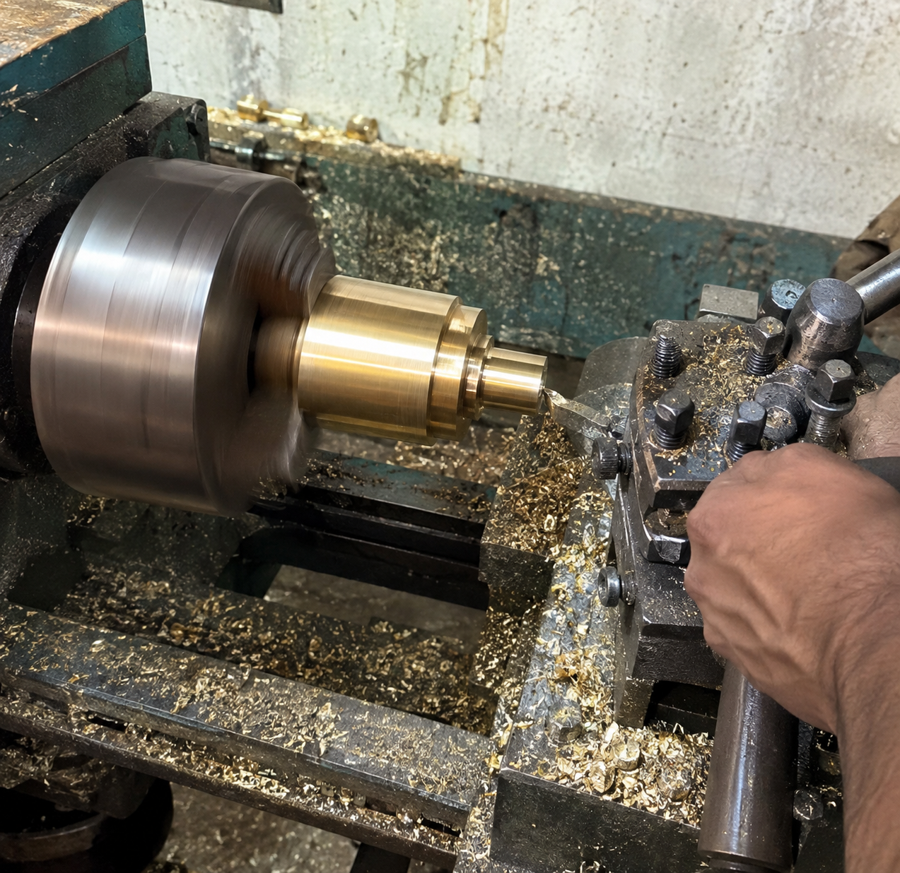 Turning and shaping brass on lathe