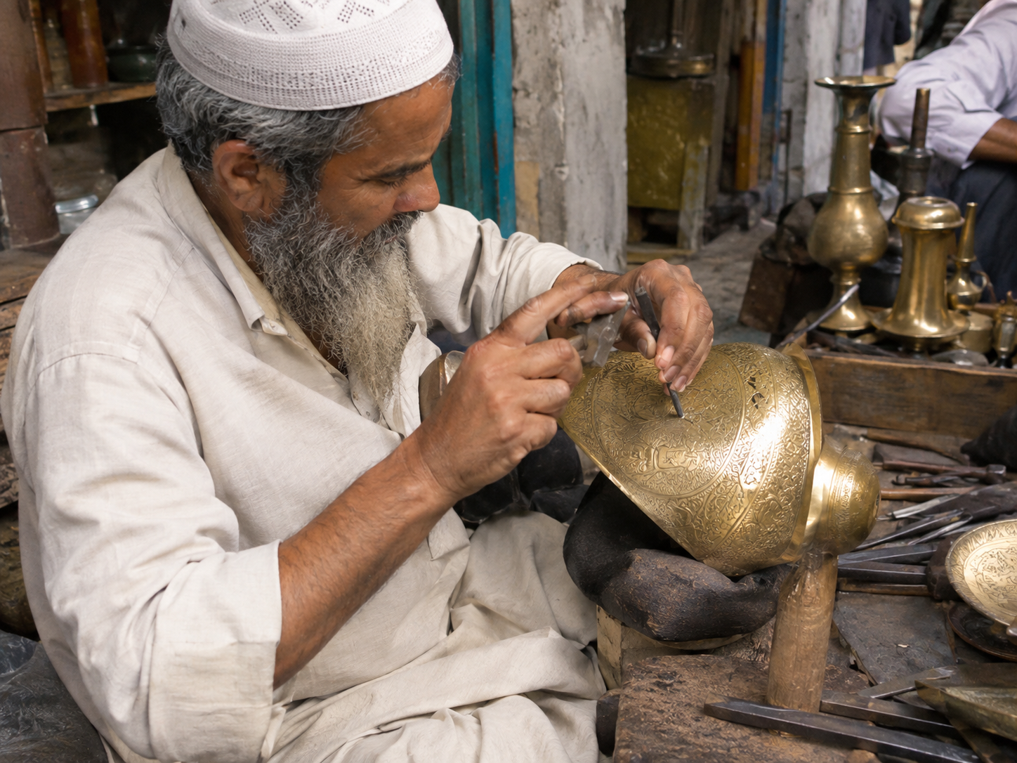 Hand engraving Nakkashi brass