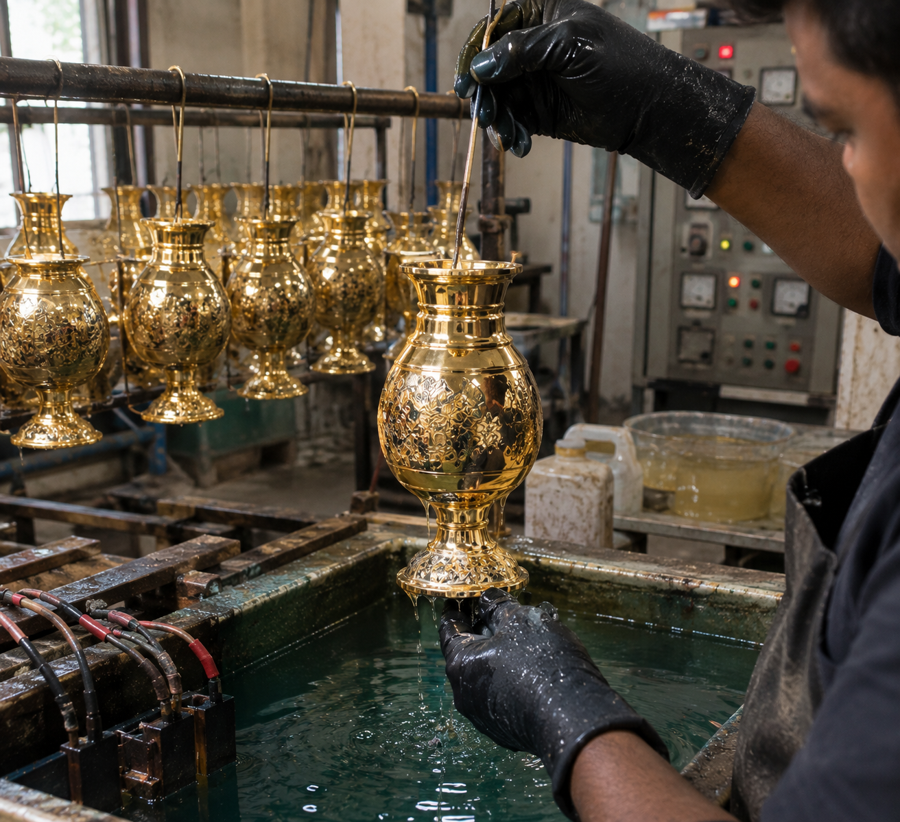 Electroplating and finishing brass